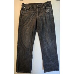 American Eagle Strerch Curvy Straight Jeans Women's 14R Black Distressed